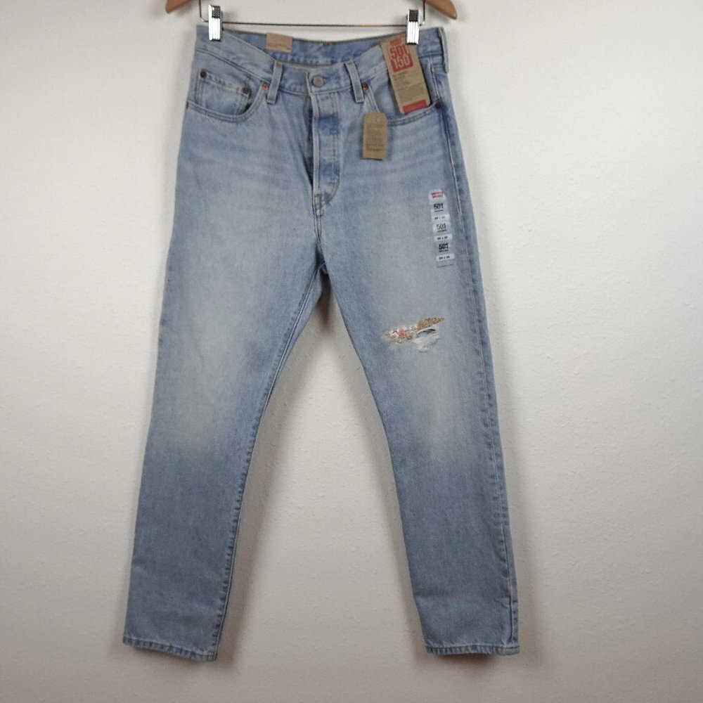 Levi's 501 Jeans Women's Size 29x30 Blue Denim 150th Anniversary Floral Patch .